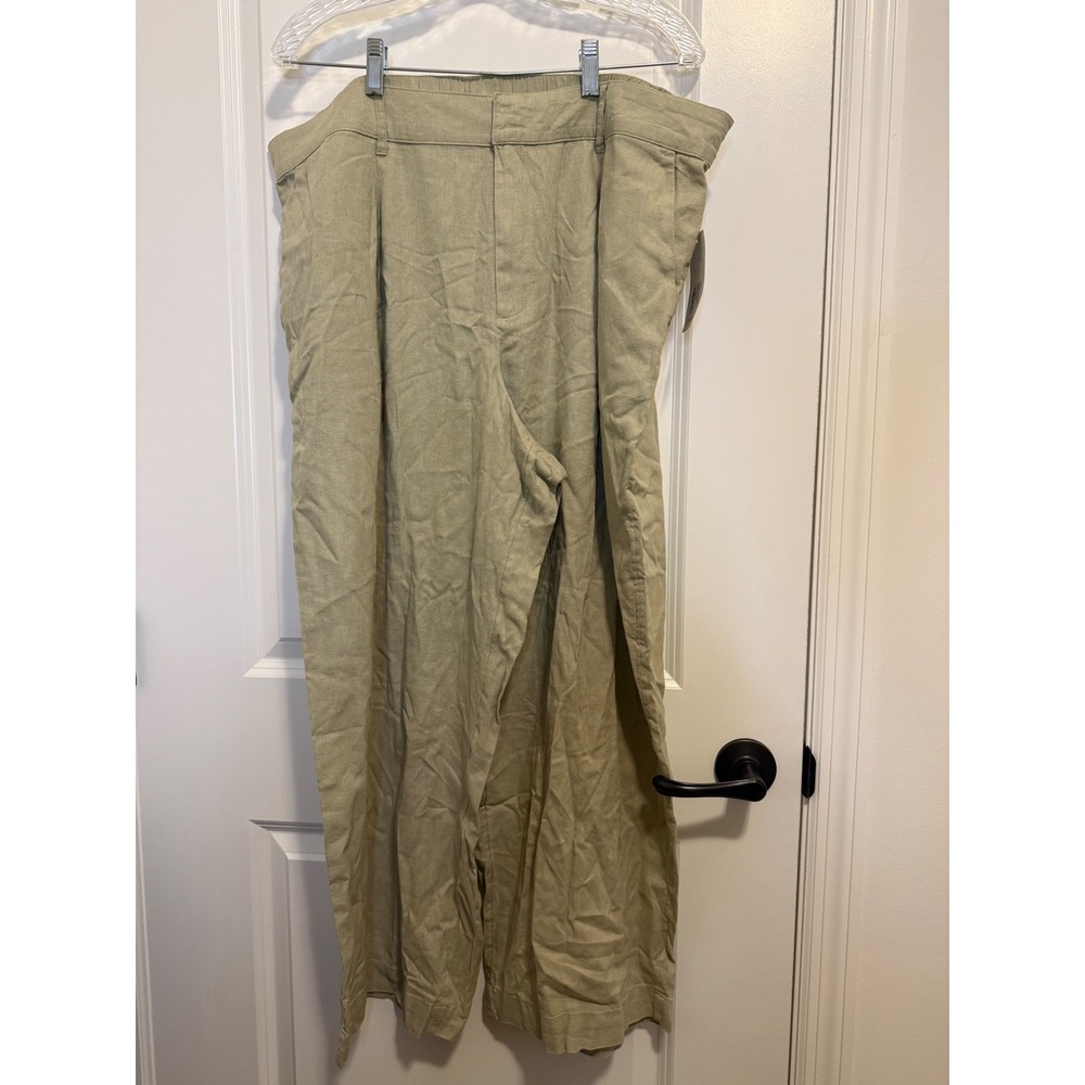 A New Day Wide Leg Pants Womens 17 Short Tan New Linen Blend Pleated High Rise
